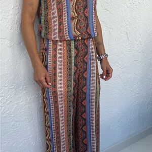 Mimi Chica Women’s Small Yellow Grey Paisley Floral One Piece Jumpsuit S